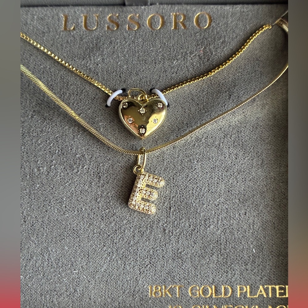 18KT Gold-Plated Heart & 'E' Initial Layered Necklace - Gold